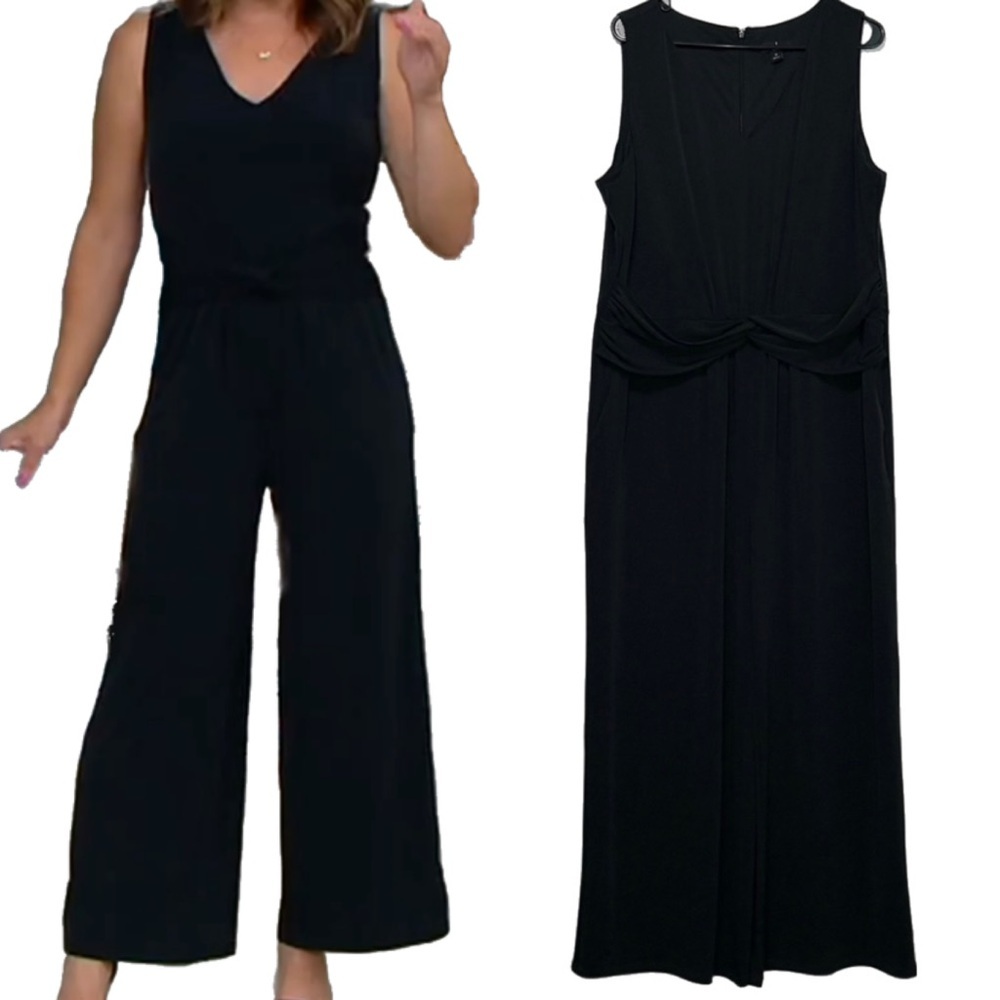 J Jason Wu Petite City Knit Sleeveless Lagenlook Jumpsuit Black size 1X